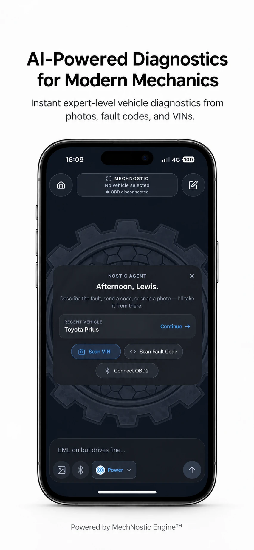 Instant expert-level vehicle diagnostics from photos, fault codes and VINs
